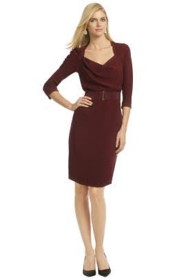 Crepe/Silk Cowl Neck Belted  Dress