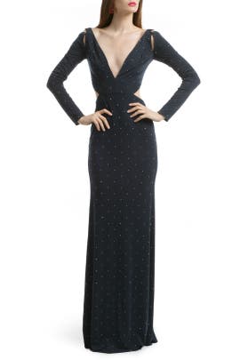 V-neck Jersey/Polyester/Spandex Cutout Long Sleeves  Dress