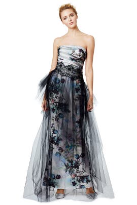 Strapless Cotton/Nylon/Silk/Tulle Fitted General Print  Dress