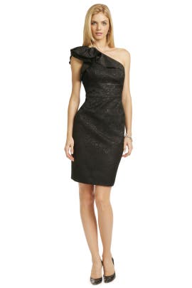  Jacquard Metallic/Polyester One Shoulder Sleeveless  Dress With Ruffles