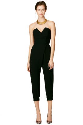 V-neck Strapless Crepe/Polyester Jumpsuit 