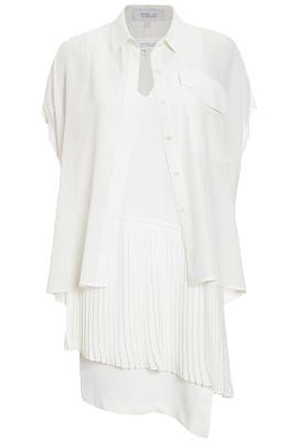 V-neck Sleeveless Asymmetric Pleated Crepe/Silk/Viscose  Dress