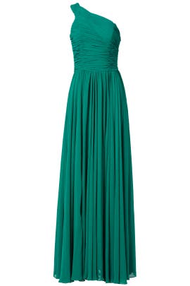 Pleated Ruched Crepe/Polyester Full-Skirt One Shoulder  Dress