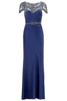 Acetate/Jersey/Polyester/Triacetate Beaded Full-Skirt Short Sleeves  Dress