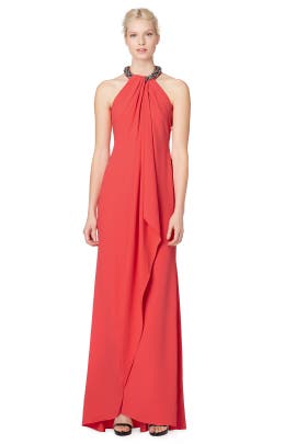 Sleeveless  Gathered Chiffon/Polyester  Dress With Pearls