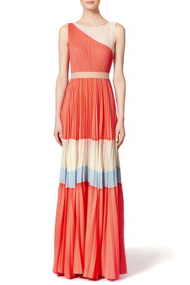 Sleeveless Pleated Elasticized   Waistline Chiffon/Polyester Maxi Dress 
