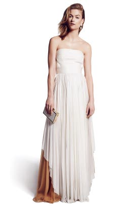 Strapless Floor Length Fitted Ruched Draped Full-Skirt Crepe/Silk/Viscose/Knit  Dress