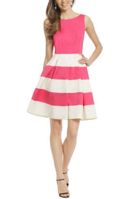 A-line Bateau Neck Cotton/Elastane Sleeveless Striped Print  Dress