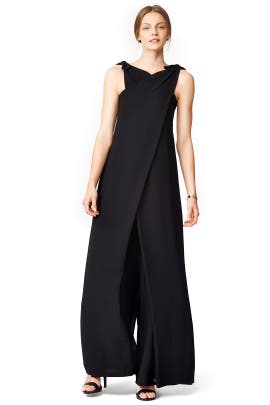 V-neck  Draped Sleeveless Acetate/Crepe/Polyester/Triacetate Jumpsuit  With a Bow(s)
