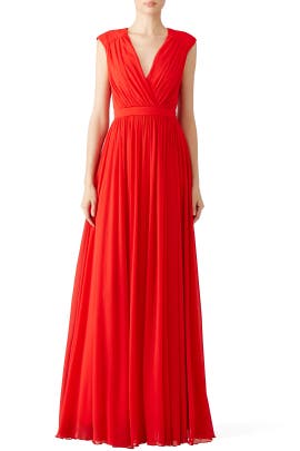 V-neck Slit Cap Sleeves Chiffon/Polyester Full-Skirt  Dress