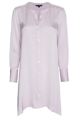 Lace-Up Long Sleeves Silk/Spandex Tunic  With a Sash 