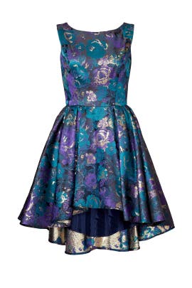 Full-Skirt Open-Back Jacquard Floral Print Cotton/Nylon/Polyester Sleeveless Bateau Neck  Dress