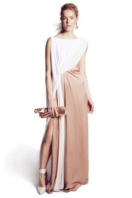 Crepe/Silk/Viscose/Knit Draped Fitted Sleeveless Bateau Neck  Dress