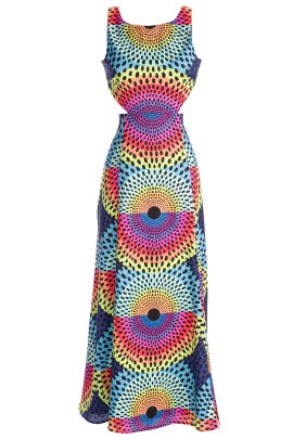 Open-Back Crepe/Polyester/Spandex Full-Skirt Sleeveless General Print Maxi Dress 