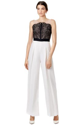 Illusion Lace Pleated Acetate/Crepe/Polyester/Triacetate Sleeveless Jumpsuit 