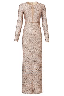 Zig Zag Keyhole Cutout Polyester/Rayon/Knit Long Sleeves  Dress