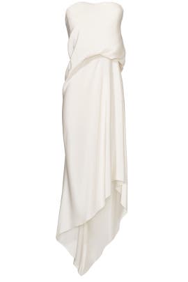 Strapless Draped Tea Length Full-Skirt Crepe/Silk  Dress