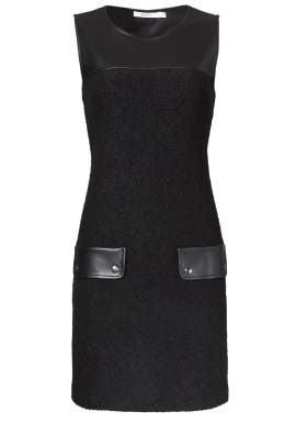 Acrylic/Faux-Leather/Polyester/Tweed Shift Sleeveless  Dress