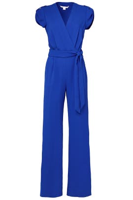 Acetate/Crepe/Polyester/Triacetate Cap Sleeves Belted Jumpsuit 