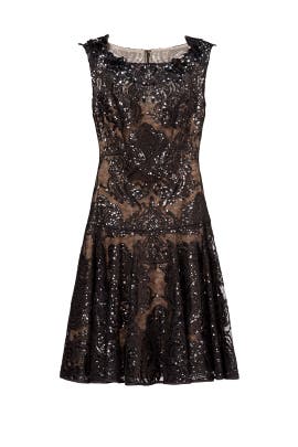 Nylon/Polyester Sleeveless Lace Sheer Sequined Fit-and-Flare Bateau Neck  Dress
