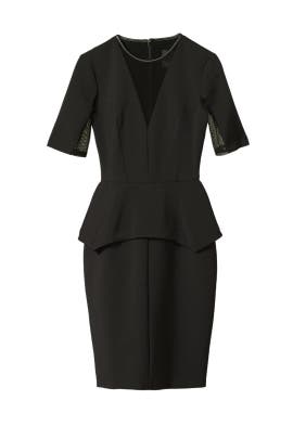 V-neck Cotton/Crepe/Elastane/Nylon Illusion Mesh Peplum  Dress