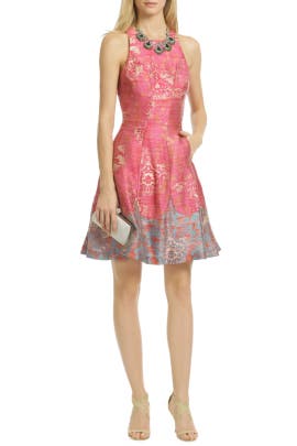 Rayon/Silk Full-Skirt Keyhole Jacquard Sleeveless  Dress