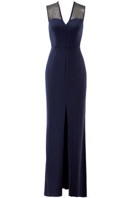 V-neck Fitted Slit Mesh Crepe/Polyester Sleeveless  Dress