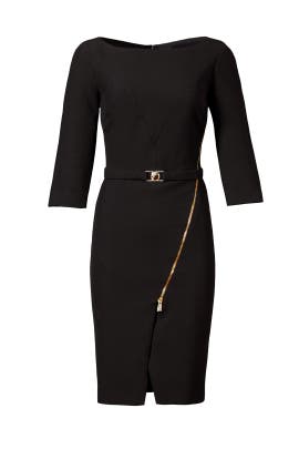 Bateau Neck Fitted Asymmetric Belted Elastane/Polyamide/Viscose/Knit  Dress