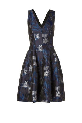 V-neck Full-Skirt Floral Print Jacquard Acrylic/Nylon Sleeveless  Dress