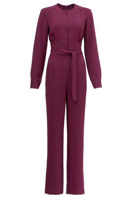 Belted Acetate/Crepe/Polyester/Triacetate Long Sleeves Jumpsuit 
