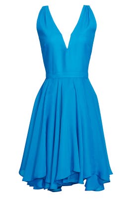 V-neck Crepe/Polyester Sleeveless Full-Skirt  Dress