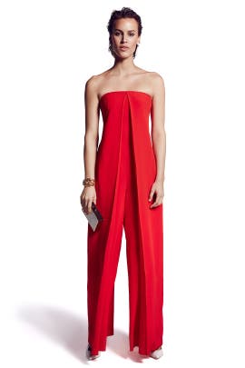Strapless  Silk Jumpsuit  With Ruffles