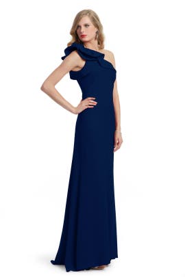  One Shoulder Crepe/Polyester  Dress With Ruffles