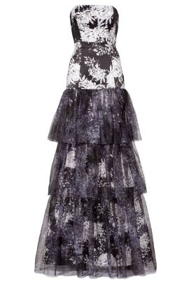 Strapless Floral Print Winter Fitted  Polyester/Silk/Tulle  Dress With Ruffles
