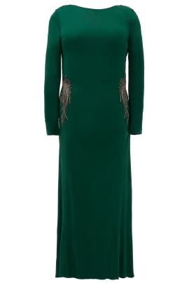 Long Sleeves Bateau Neck Jersey/Viscose Draped Applique  Dress
