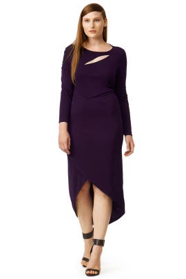 Crepe/Elastane/Polyester Slit Asymmetric Fitted Long Sleeves  Dress