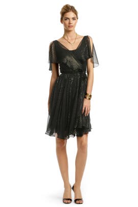 Flutter Striped Print Chiffon/Metallic/Polyester/Silk Belted Draped  Dress