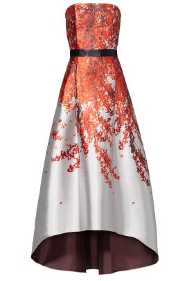 Strapless Full-Skirt Floral Print Asymmetric Faille/Nylon/Polyester High-Low-Hem  Dress