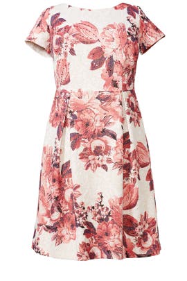 Scoop Neck Elastane/Metallic/Polyester Short Sleeves Full-Skirt Jacquard Floral Print  Dress