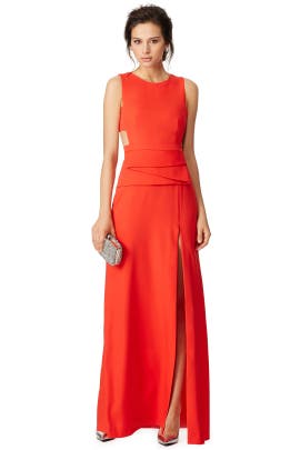 Open-Back Peplum Slit Fitted Crepe/Polyester Sleeveless  Dress