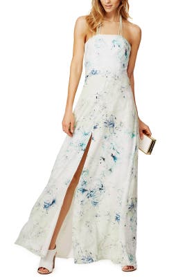 Chiffon/Silk Slit Halter Sleeveless Maxi Dress 
