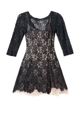 Full-Skirt Lace 3/4 Sleeves Bateau Neck Polyamide/Tulle/Viscose  Dress