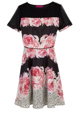 Short Sleeves Floral Print Full-Skirt Chiffon/Polyester/Silk Illusion  Dress