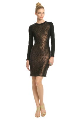 Long Sleeves Fitted Lace Faille/Wool  Dress