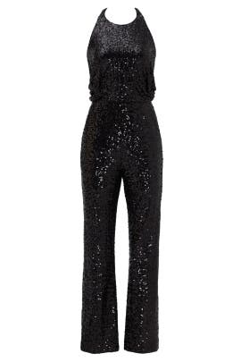 Nylon Sleeveless Mesh Sequined Draped Jumpsuit 