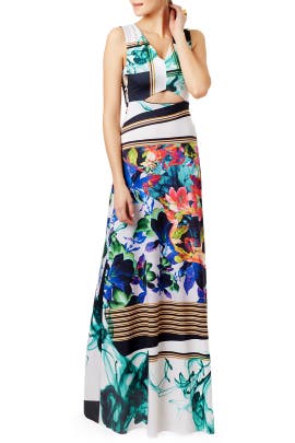 V-neck Sleeveless Cutout Jersey/Polyester/Spandex General Print Sheath Maxi Dress 