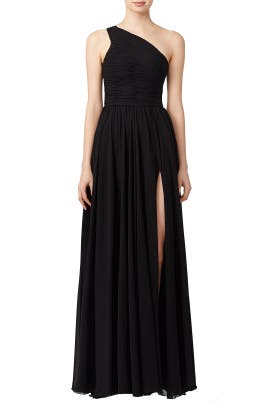 A-line One Shoulder Crepe Ruched Pleated  Dress
