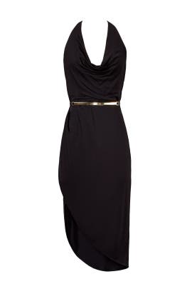V-neck Faux-Leather/Jersey/Polyester/Rayon Cowl Neck Fitted Belted Asymmetric Halter  Dress