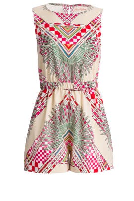 Sleeveless Elasticized   Waistline Crepe/Polyester/Spandex General Print Slit Romper 