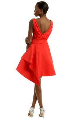 V-neck Faille/Silk Ruched Sleeveless Full-Skirt  Dress With a Sash 